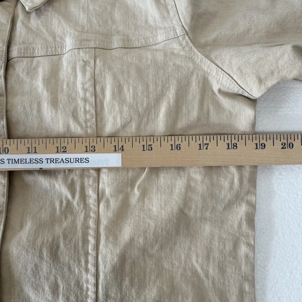 Denim & Co. Beige Jacket Women‎ Small Floral Embroidered Cuffs Cozy Cotton Blend